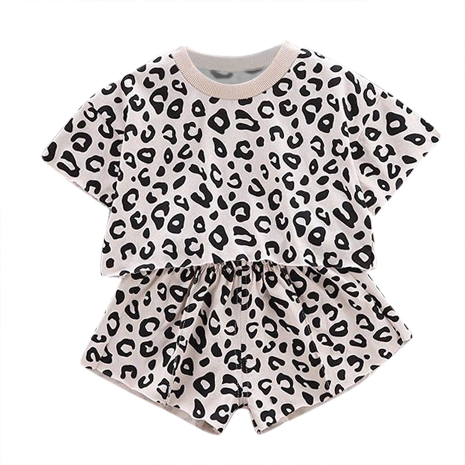 WOYY Toddler Girls Summer Cotton Leopard Short Sleeve T Shirt Shorts Set, Sizes 2-3T