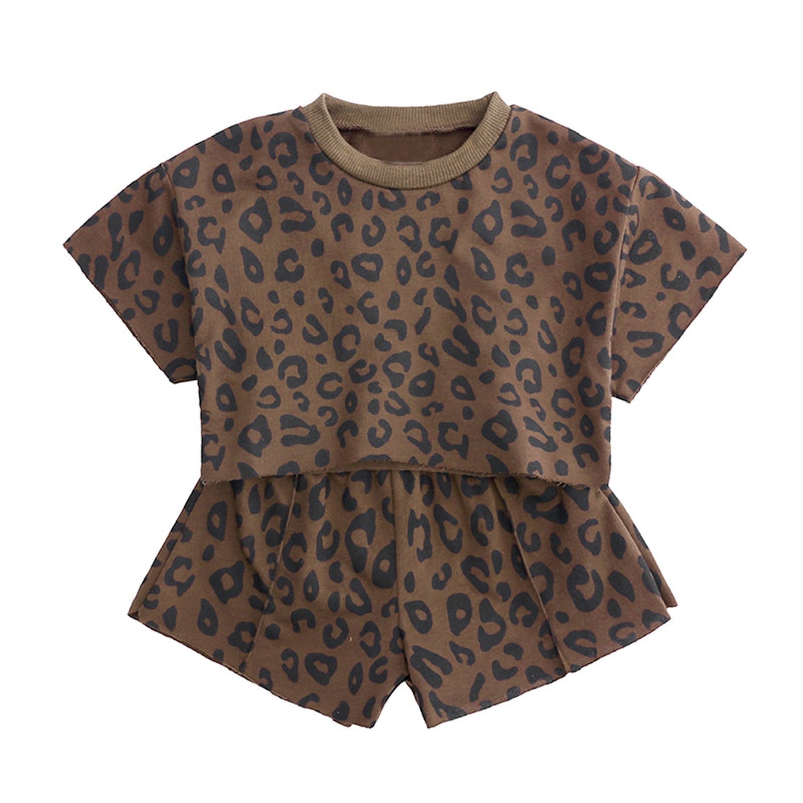 WOYY Toddler Girls Summer Cotton Leopard Short Sleeve T Shirt Shorts Set, Sizes 2-3T