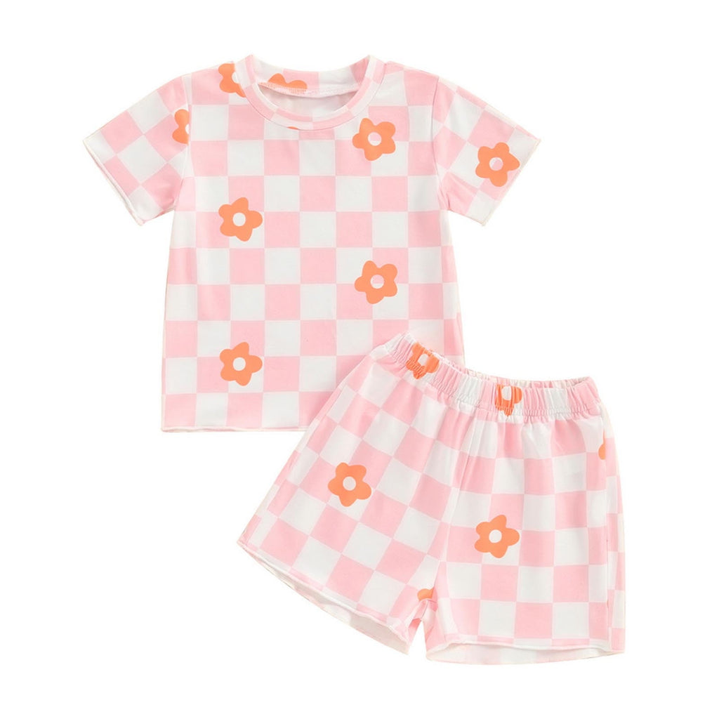 WRKEKC Girls Summer Outfits, Girls 2 Piece Casual Outfits, Child Trendy Casual Short Sleeve Lapel Sets Collar Botton Printed Short Pants Sets