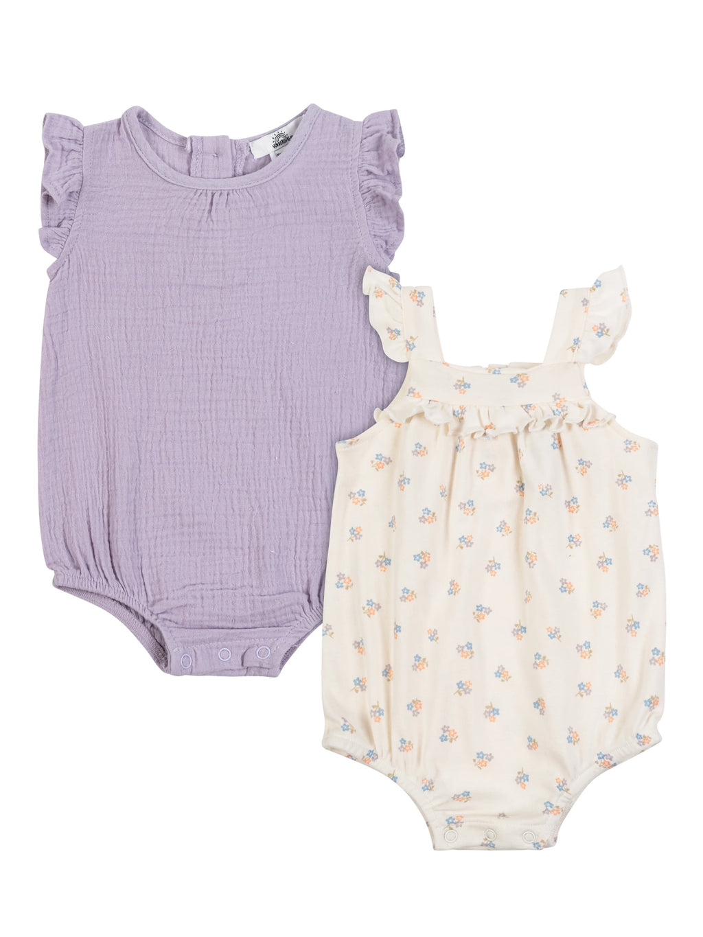 Wonderluxe Newborn Girls' 2 Pack Flutter Sleeve Bubble Romper, Sizes 0/3M-6/9M