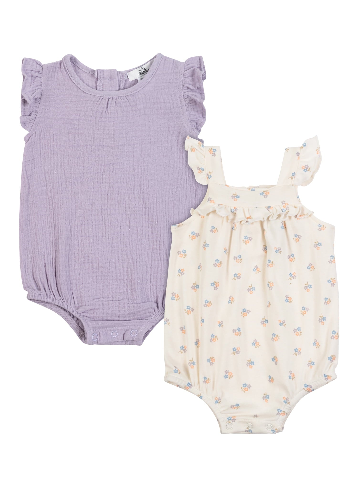 Wonderluxe Newborn Girls' 2 Pack Flutter Sleeve Bubble Romper, Sizes 0/3M-6/9M