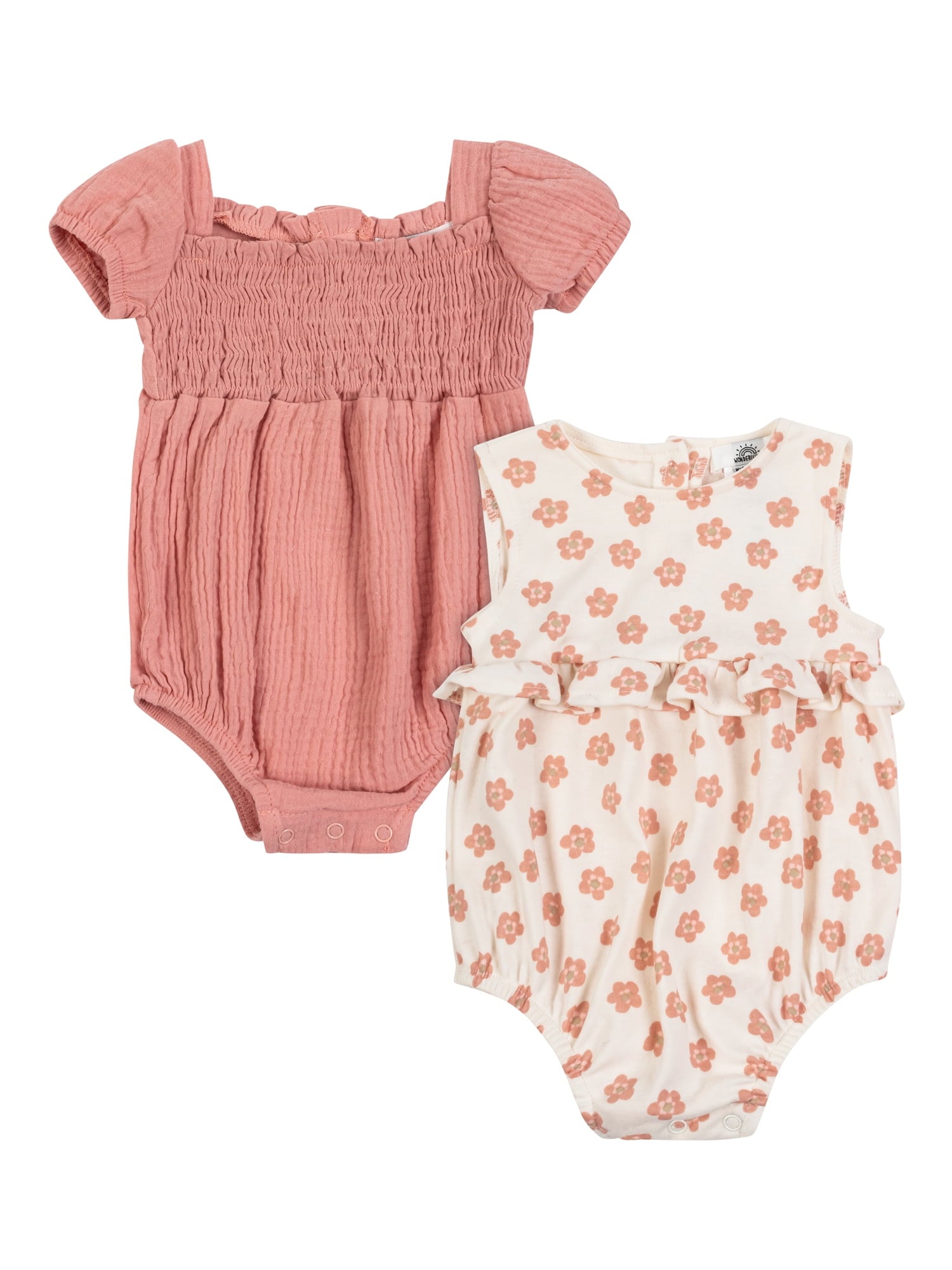 Wonderluxe Newborn Girls' 2 Pack Flutter Sleeve Bubble Romper, Sizes 0/3M-6/9M