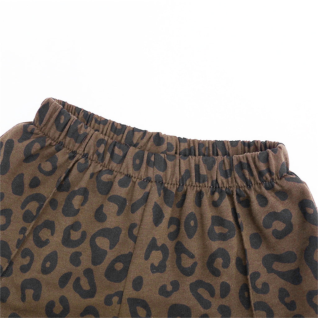 WOYY Toddler Girls Summer Cotton Leopard Short Sleeve T Shirt Shorts Set, Sizes 2-3T