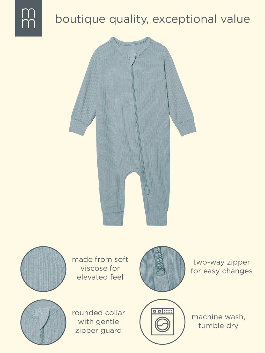 Modern Moments by Gerber Baby Neutral Super Soft Viscose Two-Way Zip Coverall, Sizes Newborn - 24 Months