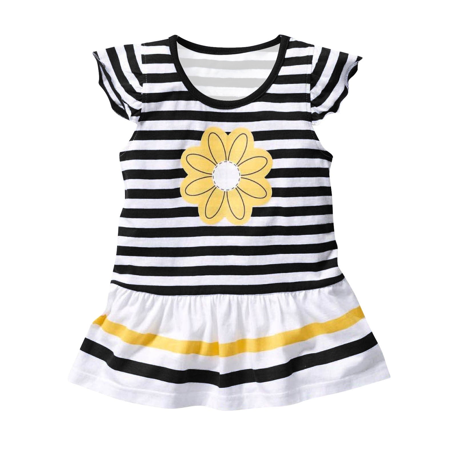 WRKEKC Girls 2 piece Outfits Summer Set Striped Ruffle Sleeve Daisy Print Top Capri Pants Casual Style for Girls 1-10 Years