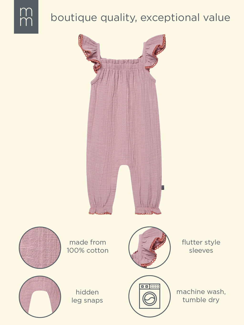 Modern Moments by Gerber baby Girl Long Leg Romper with Novelty Trim Detail, Sizes 0/3 Months - 24 Months