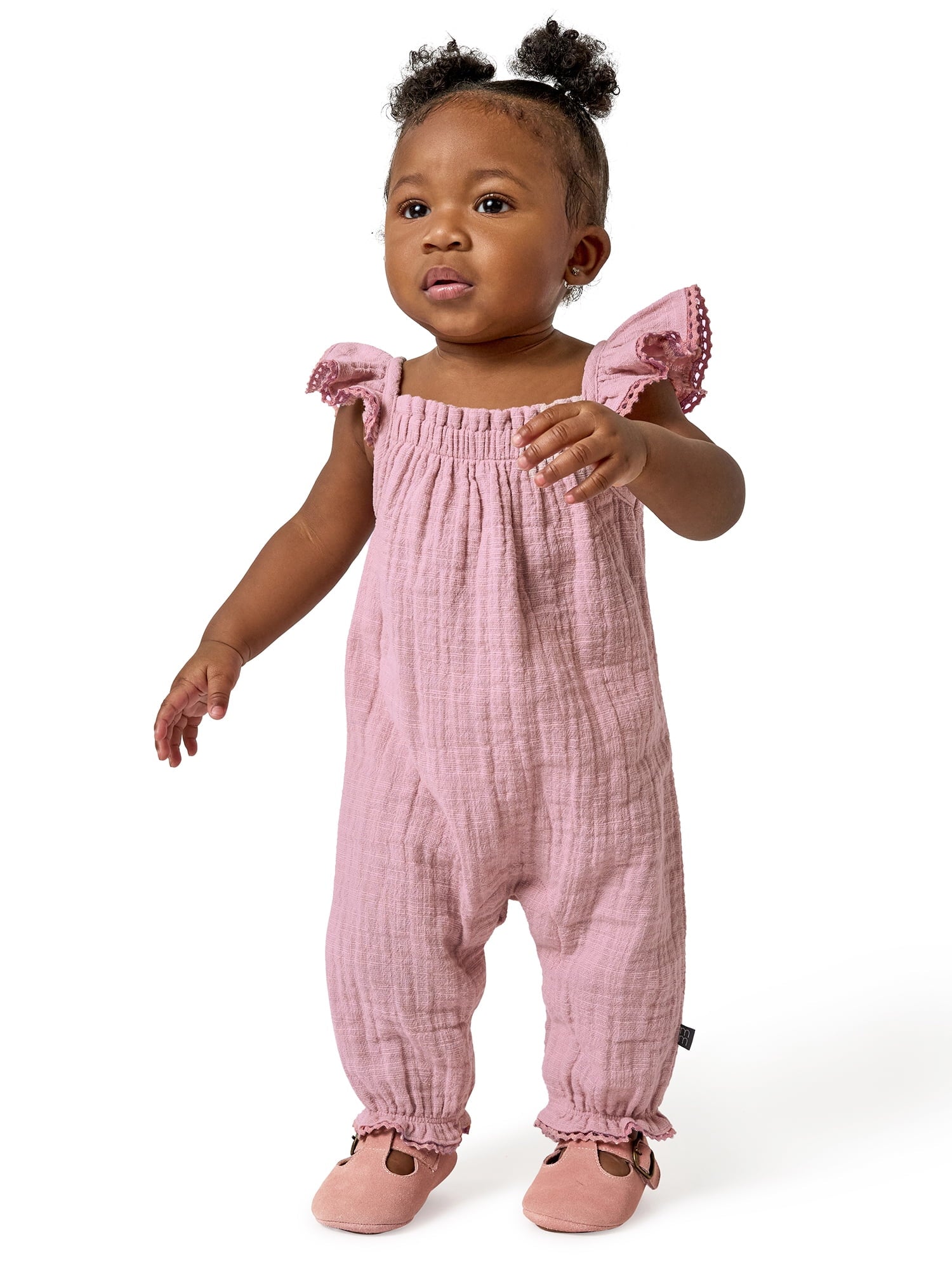 Modern Moments by Gerber baby Girl Long Leg Romper with Novelty Trim Detail, Sizes 0/3 Months - 24 Months