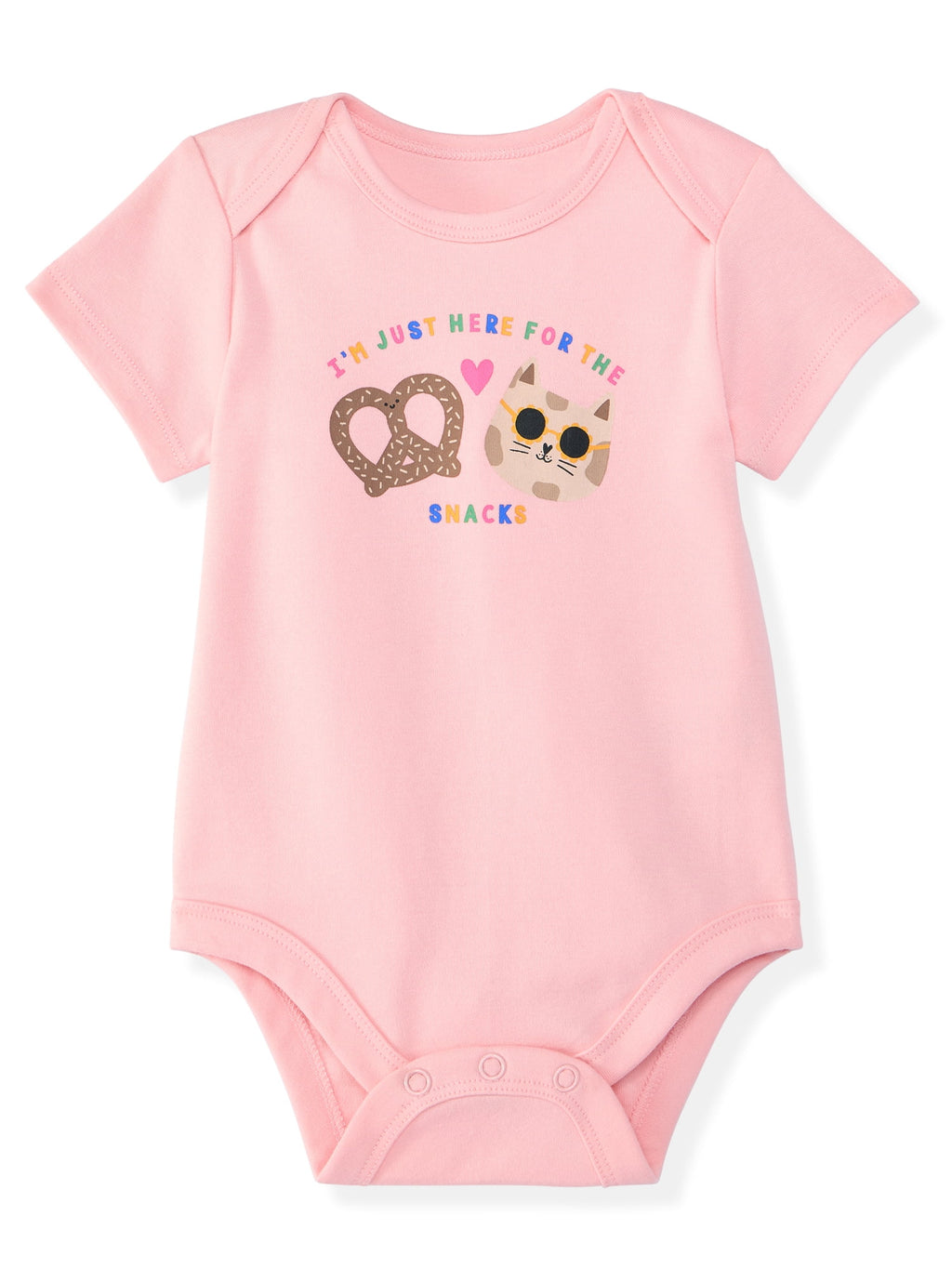 Garanimals Baby Girl Cotton Lap-Shoulder Short-Sleeve Bodysuits, 4-Pack, 0–24M