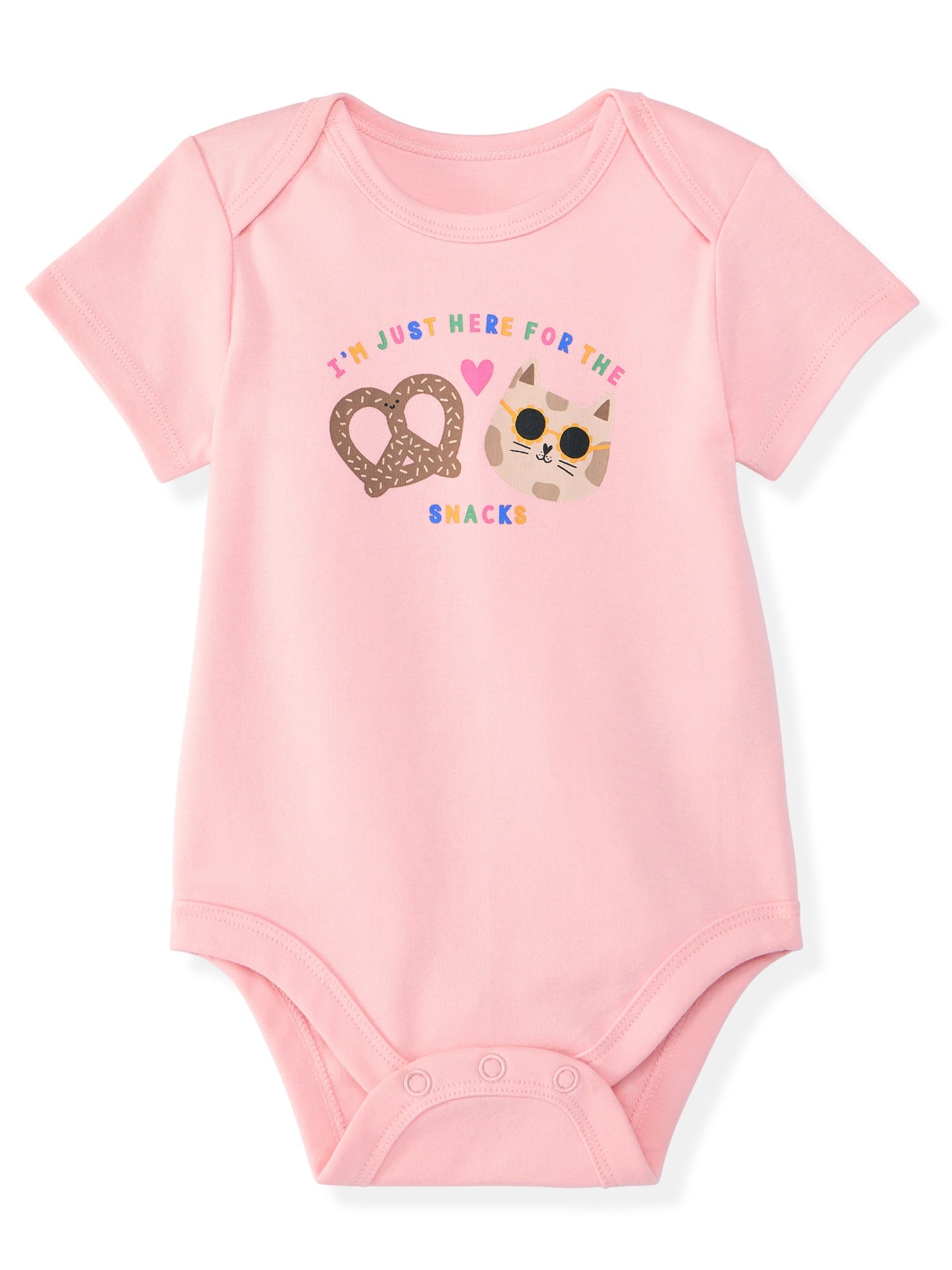 Garanimals Baby Girl Cotton Lap-Shoulder Short-Sleeve Bodysuits, 4-Pack, 0–24M