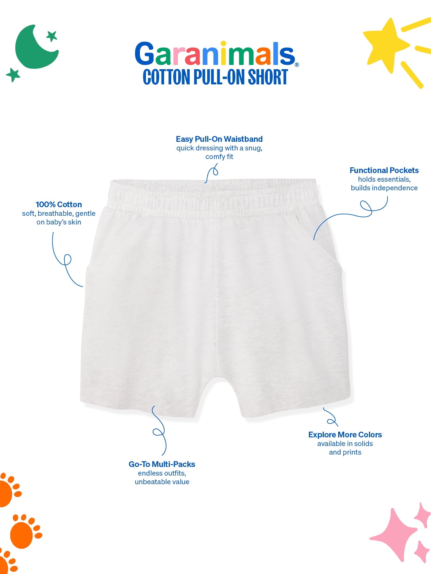 Garanimals Baby Boy Cotton Pull-On Shorts, Solids & Prints, 3-Pack, 0–24M